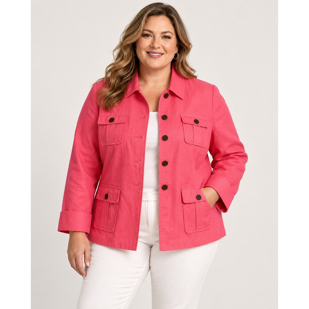 Signature By Larry Levine Womens Coral Pink Utility Pocket Blazer Jacket Size 18